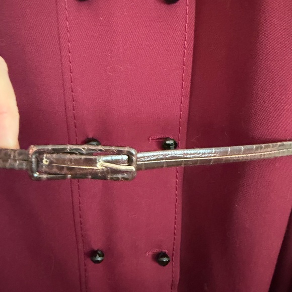 VINTAGE Del Mod Wool Midi Dress Burgundy 100% Virgin Wool Lined + Belt large - Picture 3 of 10